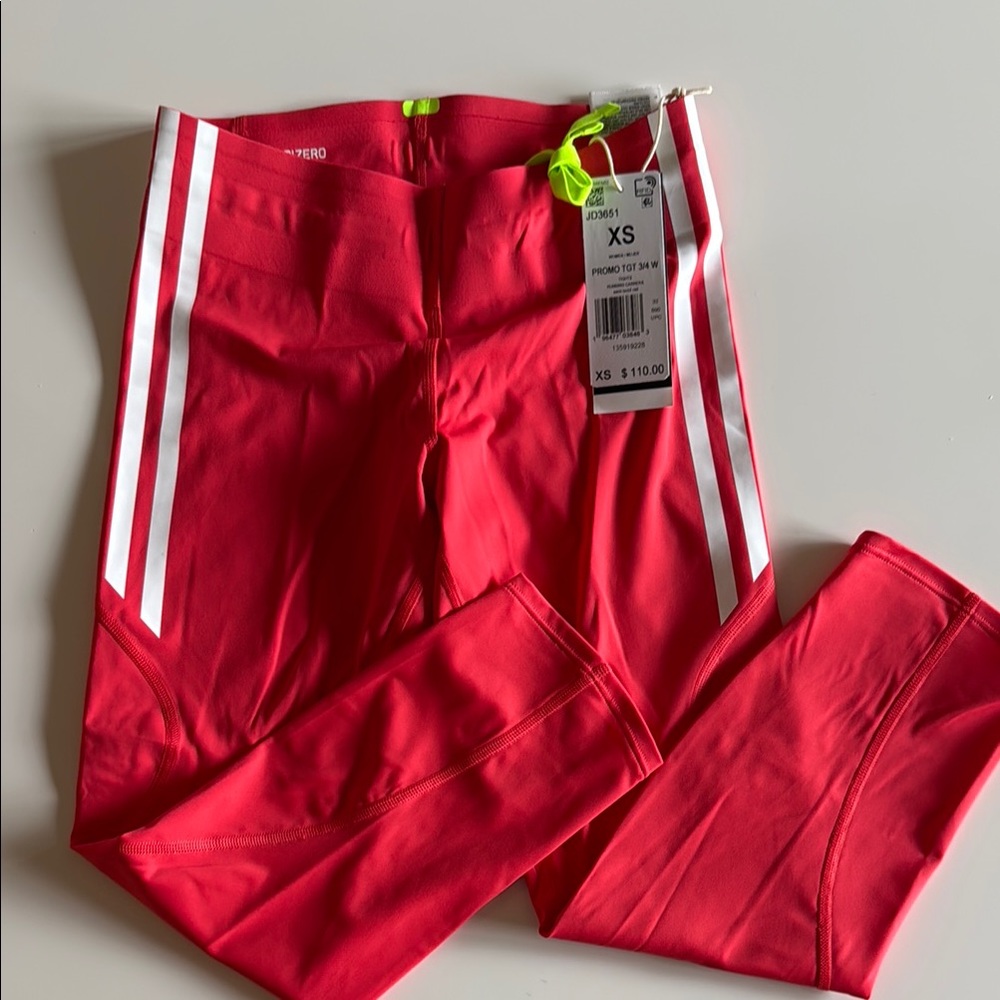 Adidas 2025 Pro Elite Team 3/4 Red Leggings with Classic Stripes
